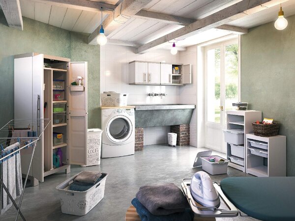 KETER Armadio da Esterno Portascope in Plastica Antipioggia 2 ante 4 ripiani Dimensioni 65x45x182 cm colore Beige/Grigio