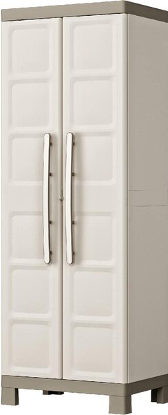 KETER Armadio da Esterno Portascope in Plastica Antipioggia 2 ante 4 ripiani Dimensioni 65x45x182 cm colore Beige/Grigio