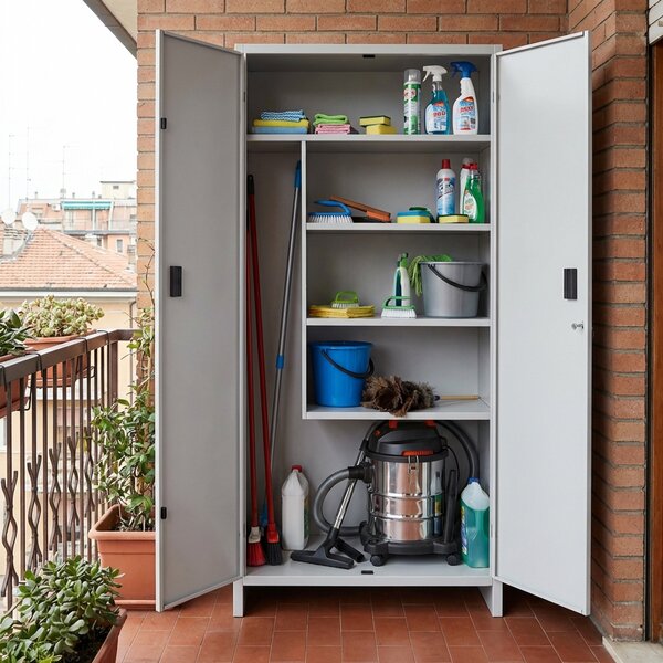 Pratiko Armadio da Esterno Portascope in Metallo 2 ante 4 ripiani Dimensioni 80x40x175 cm colore Grigio