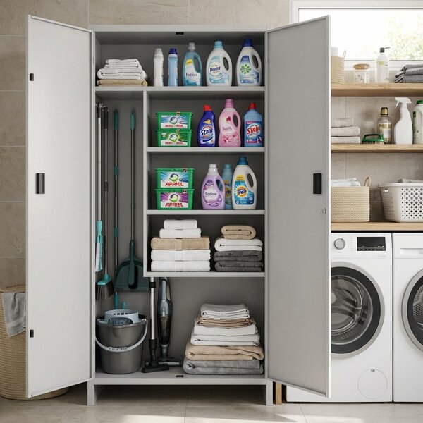 Pratiko Armadio da Esterno Portascope in Metallo 2 ante 4 ripiani Dimensioni 80x40x175 cm colore Grigio