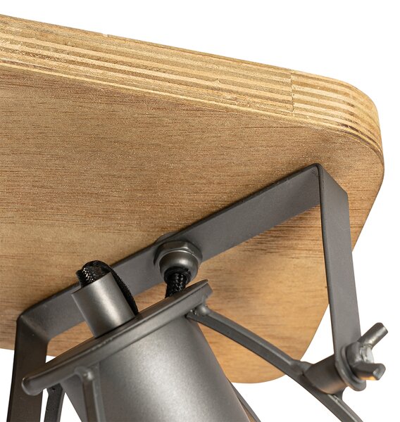Faretto industriale grigio scuro con legno regolabile 2 luci - Arthur