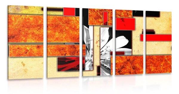 Quadri 5 pezzi – Astrazione floreale arancione
