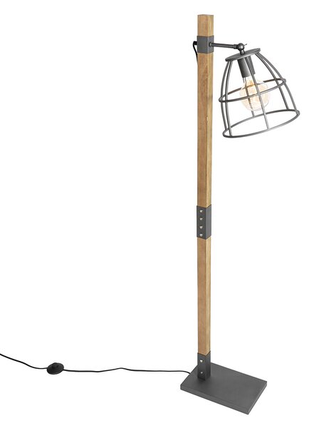 Lampada da terra industriale grigio scuro con legno - Arthur