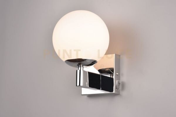 Kula applique bagno metallo cromato e vetro bianco con interruttore
