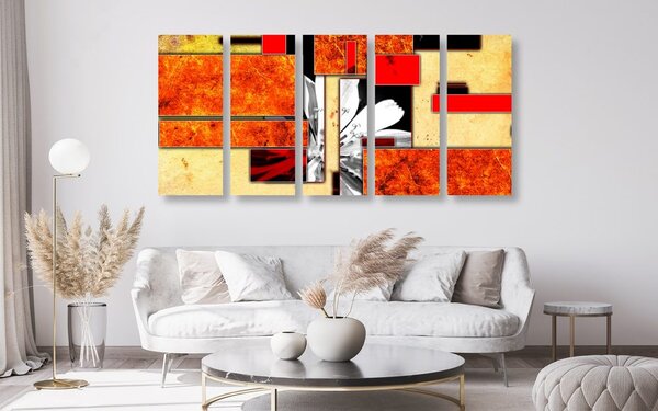 Quadri 5 pezzi – Astrazione floreale arancione