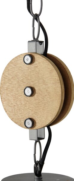 Lampada a sospensione industriale grigio scuro con legno 34 cm - Arthur