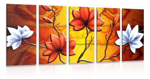 Quadri 5 pezzi – Fiori in stile etnico