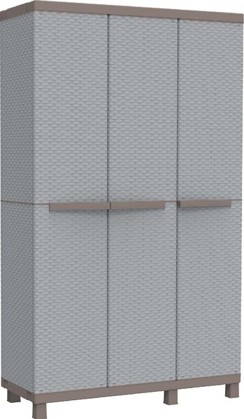 TERRY Armadio da Esterno Portascope in Plastica Antipioggia 3 ante 3 ripiani Dimensioni 102x39x170 cm colore Grigio/Tortora