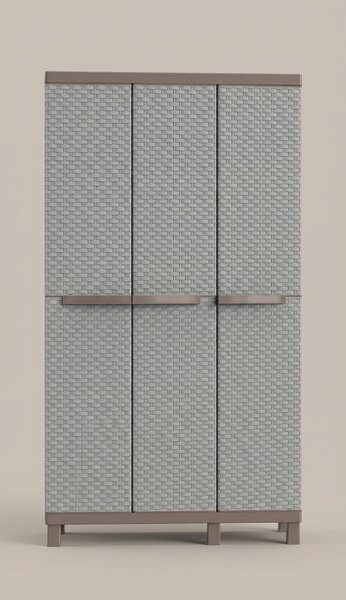 TERRY Armadio da Esterno Portascope in Plastica Antipioggia 3 ante 3 ripiani Dimensioni 102x39x170 cm colore Grigio/Tortora