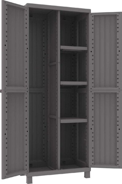 TERRY Armadio da Esterno Portascope in Resina Antipioggia 2 ante 3 ripiani Dimensioni 68x39x170 cm colore Tortora - Wood