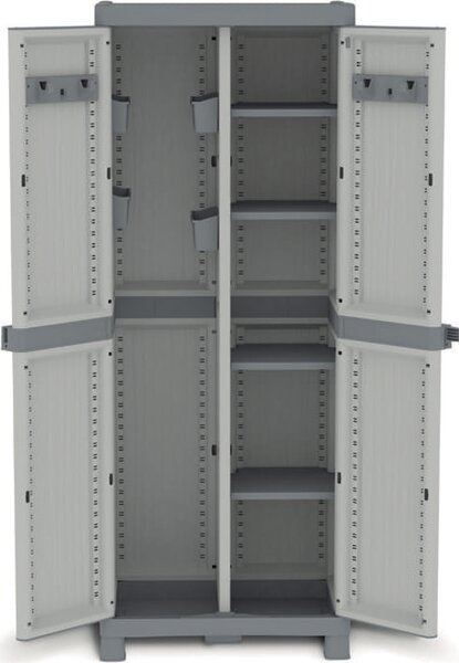 TERRY Armadio da Esterno Portascope in Resina Antipioggia 2 ante 4 ripiani Dimensioni 70x44x181 cm colore Grigio - Wave Base