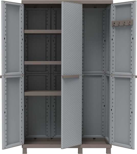 TERRY Armadio da Esterno Portascope in Plastica Antipioggia 3 ante 3 ripiani Dimensioni 102x39x170 cm colore Grigio/Tortora
