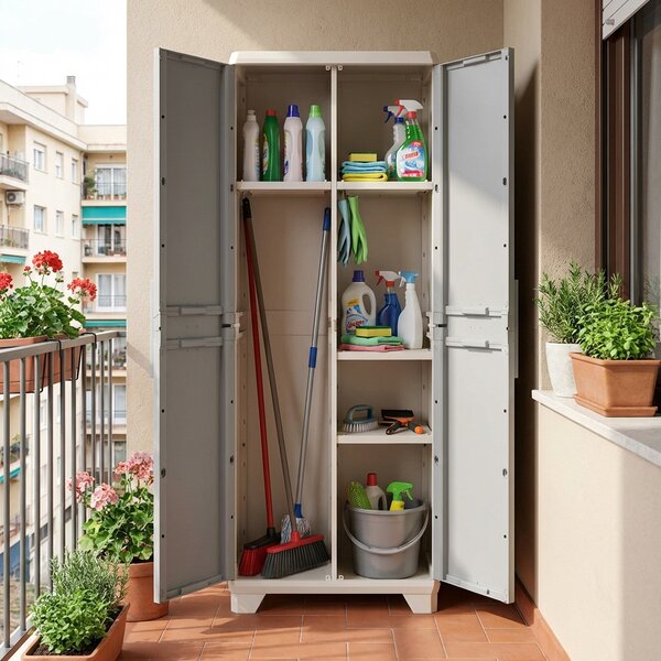 KETER Armadio da Esterno Portascope in Resina Antipioggia 2 ante 3 ripiani Dimensioni 68x39x173 cm colore Beige - Wood