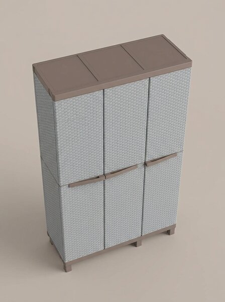 TERRY Armadio da Esterno Portascope in Plastica Antipioggia 3 ante 3 ripiani Dimensioni 102x39x170 cm colore Grigio/Tortora