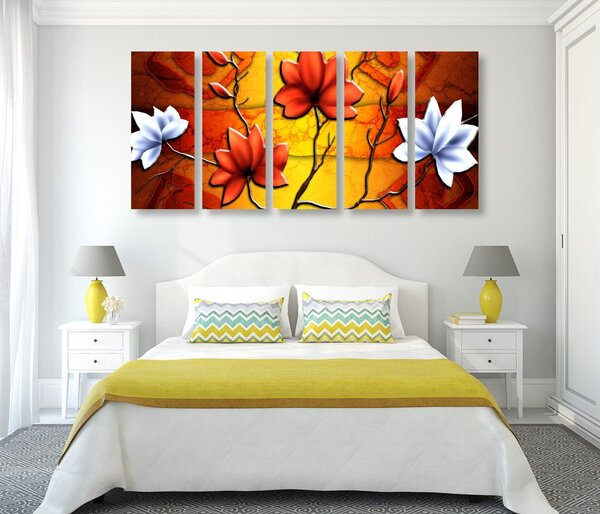 Quadri 5 pezzi – Fiori in stile etnico