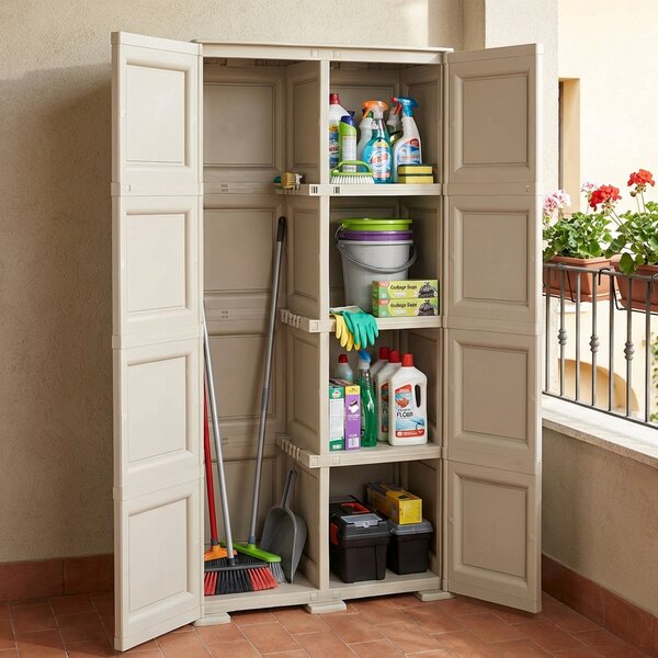Tontarelli Armadio da Esterno Portascope in Resina Antipioggia 2 ante 3 ripiani Dimensioni 79x43x164 cm colore Angora - Omnimodus