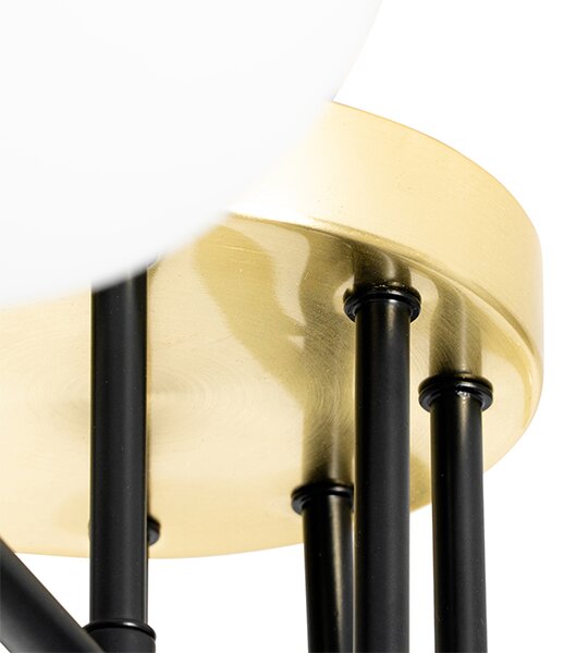 Plafoniera Art Déco nera con oro e vetro opalino 8 luci - Lynn