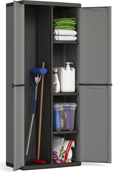 KIS Armadio da Esterno Portascope in Resina Antipioggia 2 ante 3 ripiani Dimensioni 68x39x166 cm colore Grigio