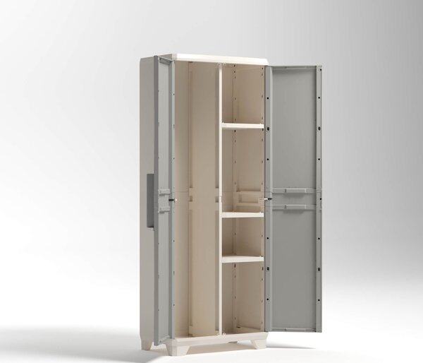 KETER Armadio da Esterno Portascope in Resina Antipioggia 2 ante 3 ripiani Dimensioni 68x39x173 cm colore Beige - Wood