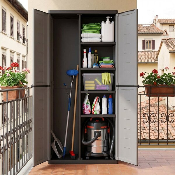 KIS Armadio da Esterno Portascope in Resina Antipioggia 2 ante 3 ripiani Dimensioni 68x39x166 cm colore Grigio