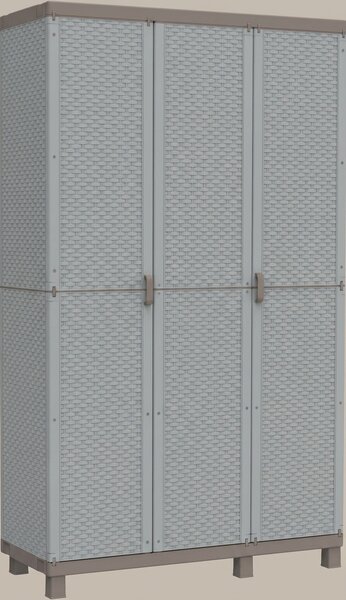 TERRY Armadio da Esterno Portascope in Plastica Antipioggia 3 ante 3 ripiani Dimensioni 102x39x170 cm colore Grigio/Tortora