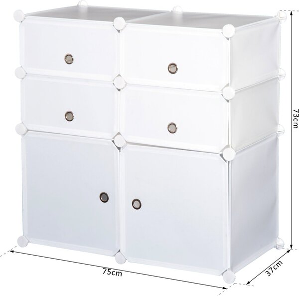 DecHome Armadio Guardaroba Scarpiera Modulare in Plastica 6 Cubi colore Bianco 75x37x73 cm