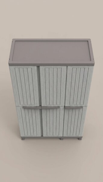 TERRY Armadio da Esterno Portascope in Resina Antipioggia 3 ante 3 ripiani Dimensioni 102x39x170 cm colore Tortora - Wood