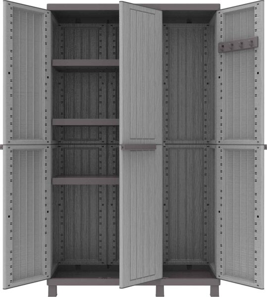TERRY Armadio da Esterno Portascope in Resina Antipioggia 3 ante 3 ripiani Dimensioni 102x39x170 cm colore Tortora - Wood