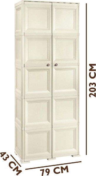 Tontarelli Armadio da Esterno Portascope in Resina Antipioggia 2 ante 5 ripiani Dimensioni 79x43x203 cm colore Angora - Omnimodus