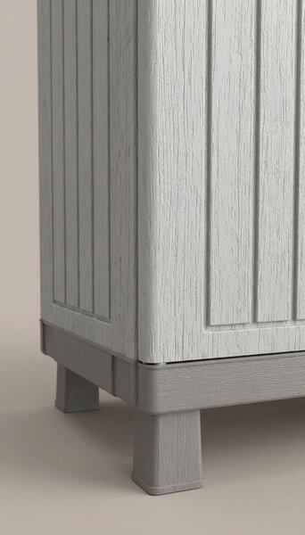 TERRY Armadio da Esterno Portascope in Resina Antipioggia 3 ante 3 ripiani Dimensioni 102x39x170 cm colore Tortora - Wood
