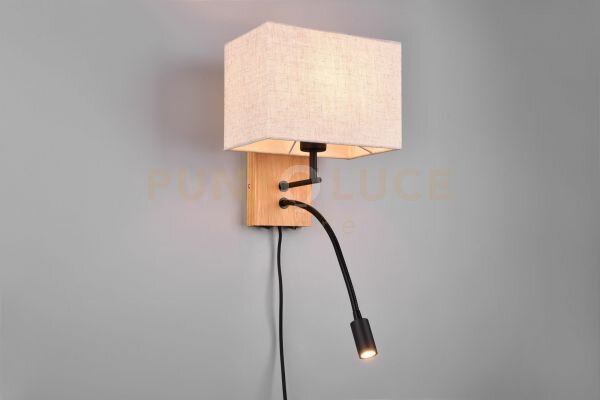 Nilam applique base legno naturale e metallo nero con lampada lettu