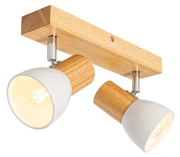 Faretto da soffitto in legno e bianco 2 luci orientabile - Thorin