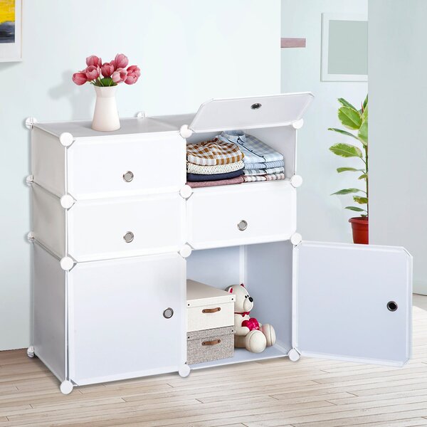 DecHome Armadio Guardaroba Scarpiera Modulare in Plastica 6 Cubi colore Bianco 75x37x73 cm