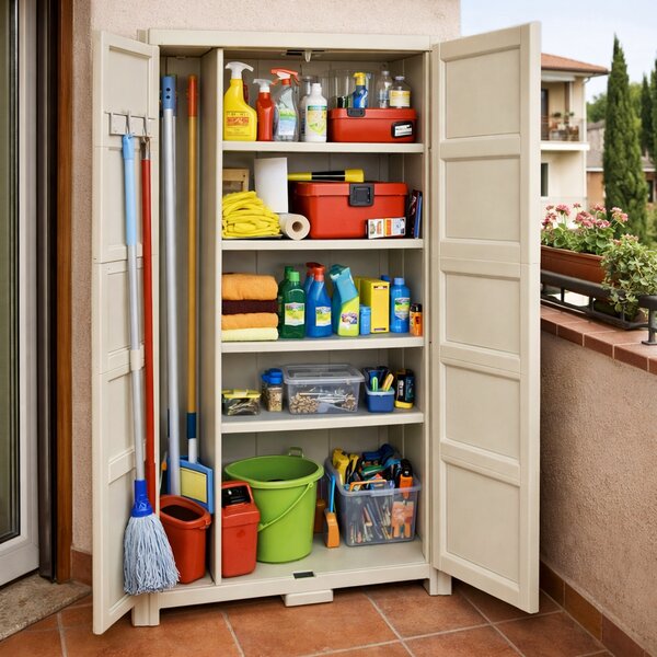 Tontarelli Armadio da Esterno Portascope in Resina Antipioggia 2 ante 5 ripiani Dimensioni 79x43x203 cm colore Angora - Omnimodus