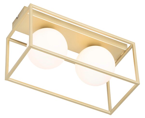 Plafoniera di design oro con vetro bianco 2 luci - Aniek