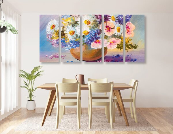 Quadri 5 pezzi – Dipinto a olio di fiori estivi