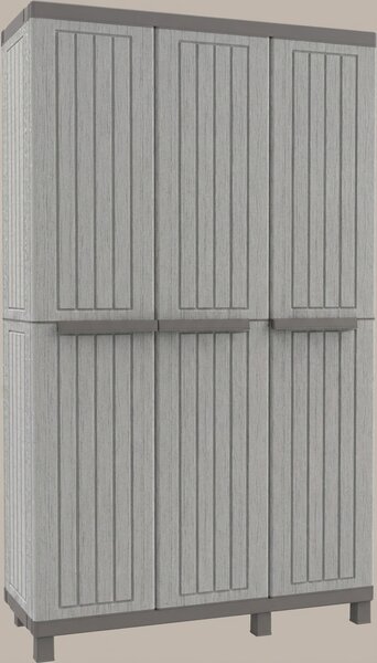 TERRY Armadio da Esterno Portascope in Resina Antipioggia 3 ante 3 ripiani Dimensioni 102x39x170 cm colore Tortora - Wood
