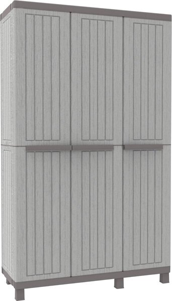 TERRY Armadio da Esterno Portascope in Resina Antipioggia 3 ante 3 ripiani Dimensioni 102x39x170 cm colore Tortora - Wood