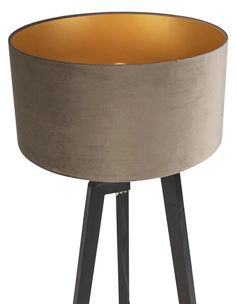 Lampada da terra treppiede nera con paralume color tortora e oro 50 cm - Puros