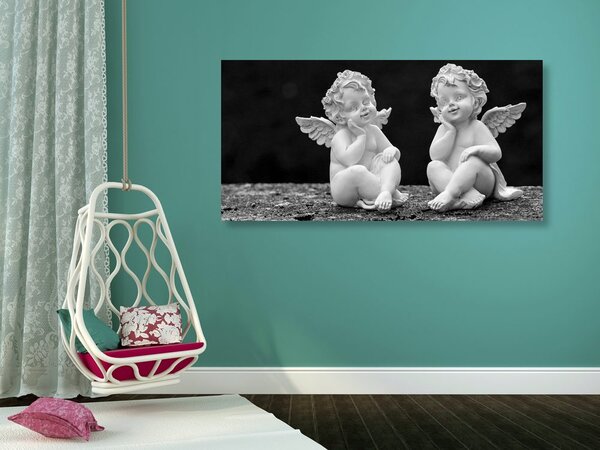 Stampa su tela – Coppia di piccoli angeli in bianco e nero