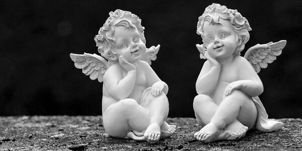 Stampa su tela – Coppia di piccoli angeli in bianco e nero