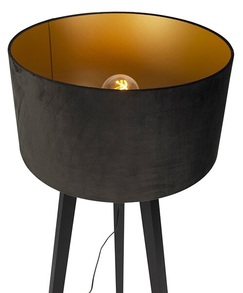 Lampada da terra treppiede legno nero con paralume nero 50 cm - Puros