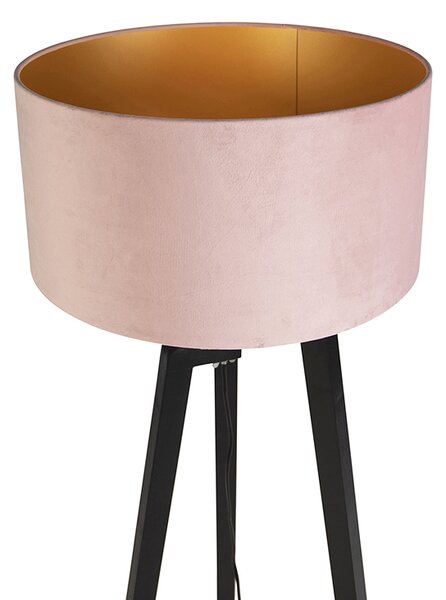 Lampada da terra a treppiede nera con paralume rosa e oro 50 cm - Puros