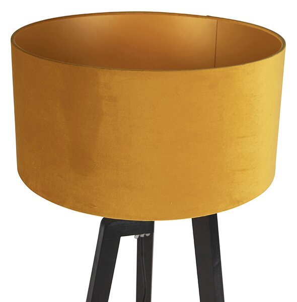 Lampada da terra treppiede nera con paralume giallo e oro 50 cm - Puros