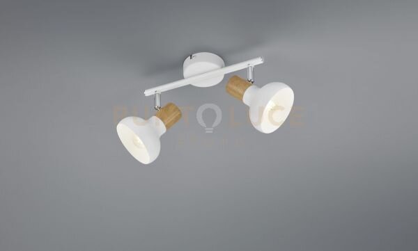 Latika barra 2 spots metallo bianco ed effetto legno l. 30cm attacc