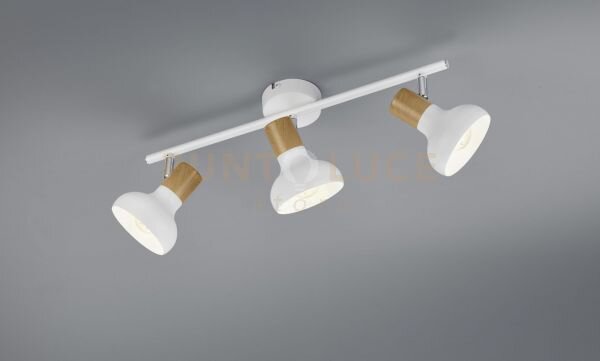 Latika barra 3 spots metallo bianco ed effetto legno l. 47cm attacc