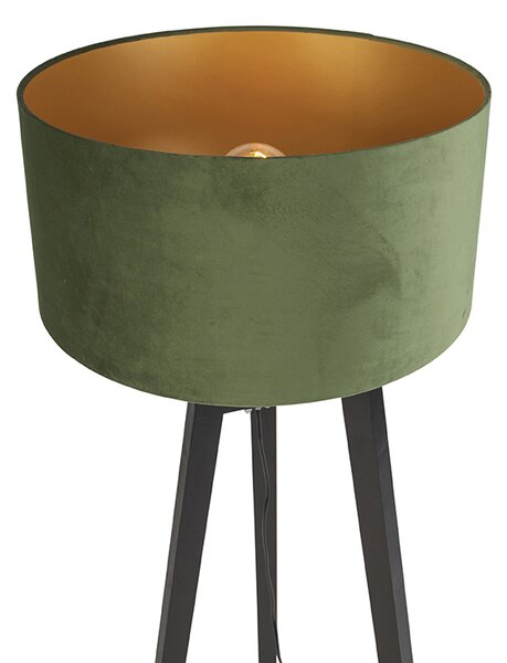 Lampada da terra a treppiede nera con paralume verde e oro 50 cm - Puros