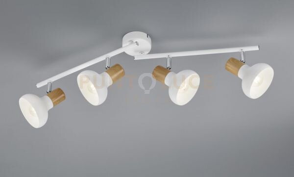 Latika barra 4 spots metallo bianco ed effetto legno l. 71cm attacc