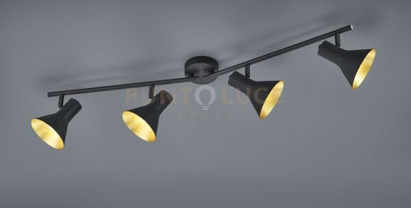 Nina barra 4 spots attacco e14 diffusori metallo nero + oro 84,5cm