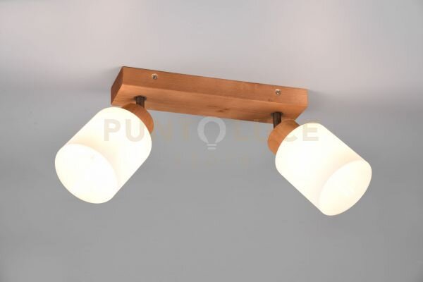 Assam barra 2 spots base legno con vetri bianchi l. 30cm attacco e14